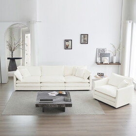 3-Piece Upholstered Sofa, Living Room Sectional Sofa Set Sofa Couches Set, Deep Seat Sofa for Living Room Apartment, 1+3 Seat White W714S00275