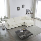 Free Combination Comfy Upholstery Modular Oversized L Shaped Sectional Sofa with Reversible Ottoman, White Chenille W714S00276