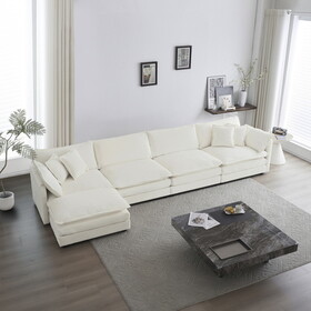 Modular Sectional Sofa for Living Room,U Shaped Couch 5 Seater Convertible Sectional Couch with 1 Ottoman,White Chenille W714S00279