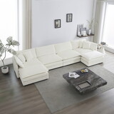 Comfort U Shaped Couch with Reversible Chaise, Modular Large U-Shape Sectional Sofa, Double Extra Ottomans,White Chenille W714S00280