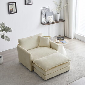 Accent Chair with Ottoman, Living Room Club Chair Chenille Upholstered Armchair, Reading Chair for Bedroom, Beige Chenille W714S00282
