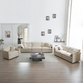 Modern Sofa Couch, 3 Piece Set Extra Deep Seat Sectional Sofa for Living Room, Oversized Sofa, 3 Seat Sofa, Loveseat and Single Sofa, Beige Chenille W714S00286