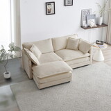 Chenille Two-Seater Sofa with 1 Footrest, 2 Seater L-Shaped Sectional with Ottoman,Loveseat with Ottoman for Small Living Space, Beige Chenille W714S00289