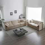 Sofa Set of 2 Chenille Couch, 2+3 Seater Sofa Set Deep Seat Sofa, Modern Sofa Set for Living Room, Beige Chenille W714S00292