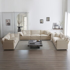 3 Piece Sofa Set Oversized Sofa Comfy Sofa Couch, 2 Pieces of 2 Seater and 1 Piece of 3 Seater Sofa for Living Room, Deep Seat Sofa Beige Chenille W714S00293