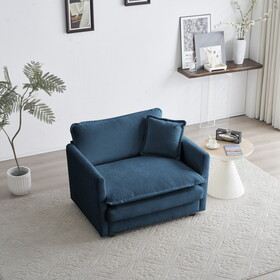 Comfy Deep Single Seat Sofa Upholstered Reading Armchair Living Room Chair Blue Chenille Fabric, 1 Toss Pillow W714S00302