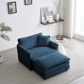Accent Chair with Ottoman, Living Room Club Chair Chenille Upholstered Armchair, Reading Chair for Bedroom, Blue Chenille W714S00303