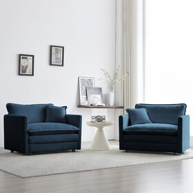 Accent Chair Set of 2, High-end Chenille Upholstered Armchairs, Living Room Side Chairs with Toss Pillow, Blue Chenille W714S00304