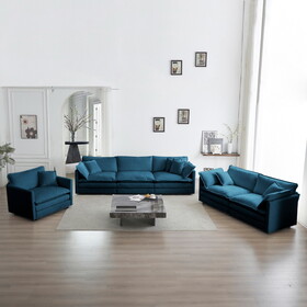 Sofa Couch, 3 Piece Set Extra Deep Seat Sectional Sofa for Living Room, Oversized Sofa, 3 Seat Sofa, Loveseat and Single Sofa, Blue Chenille W714S00307