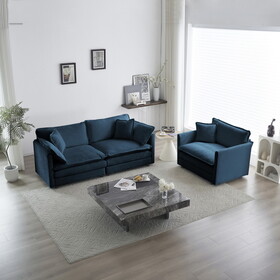 2 Seater Loveseat and Chair Set, 2 Piece Sofa & Chair Set, Loveseat and Accent Chair, 2-Piece Upholstered Chenille Sofa Living Room Couch Furniture(1+2 Seat ),Blue Chenille W714S00309