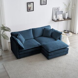 Chenille Two-Seater Sofa with 1 Footrest, 2 Seater L-Shaped Sectional with Ottoman,Loveseat with Ottoman for Small Living Space,Blue Chenille W714S00310