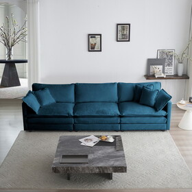 Mid-Century Couch 3-Seater Sofa with 2 Armrest Pillows and 3 Toss Pillows, Couch for Living Room Blue Chenille W714S00315