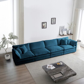 Free Combination Modular Sofa Free,4 Seater Sofa Comfy Chenille Fabric,Sectional Sofa Couch, Blue Chenille W714S00320