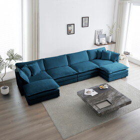 Comfort U Shaped Couch with Reversible Chaise, Modular Large U-Shape Sectional Sofa, Double Extra Ottomans,Blue Chenille W714S00322