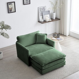 Accent Chair with Ottoman, Living Room Club Chair Chenille Upholstered Armchair, Reading Chair for Bedroom, Green Chenille W714S00324