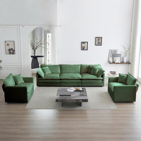 Sofa Set of 3, 1+1+3 Seats Living Room Sofa Set, Accent Chair, Loveseat, and Three-Seat Sofa Style Round Arms 3 Piece Sofa Set, Green Chenille W714S00327