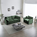 2 Seater Loveseat and Chair Set, 2 Piece Sofa & Chair Set, Loveseat and Accent Chair, 2-Piece Upholstered Chenille Sofa Living Room Couch Furniture(1+2 Seat ),Green Chenille W714S00330