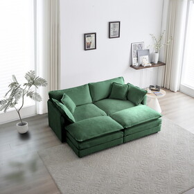 4 - Piece Upholstered Sectional Sofa, 1 - Piece of 2 Seater Sofa and 2- Piece of Ottomans, 2 Seater Loveseat Lounge with Ottomans, Green Chenille W714S00332