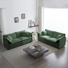 2 - Piece Living Room Set, 2 Pieces Upholstered Loveseat and Couch for Home Office Lounge, Sofa Set of 2, 2-Piece (2+2 Seat) Couch Set for Living Room,Green Chenille W714S00333