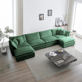 Comfort U Shaped Couch with Reversible Chaise, Modular Large U-Shape Sectional Sofa, Double Extra Ottomans,Green Chenille W714S00343