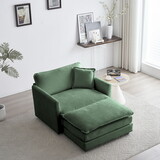 Modern Accent Chair with Ottoman, Living Room Club Chair Chenille Upholstered Armchair, Reading Chair for Bedroom, Green Chenille W714S00450