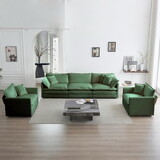 Sofa Set of 3, 1+1+3 Seats Living Room Sofa Set, Accent Chair, Loveseat, and Three-Seat Sofa Modern Style Round Arms 3 Piece Sofa Set, Green Chenille W714S00453