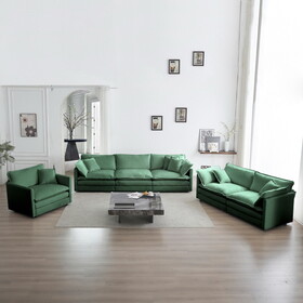 Modern Sofa Couch, 3 Piece Set Extra Deep Seat Sectional Sofa for Living Room, Oversized Sofa, 3 Seat Sofa, Loveseat and Single Sofa, Green Chenille W714S00454