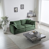 Modern Fabric Loveseat Sofa Couch for Living Room, Upholstered Large Size Deep Seat 2-Seat Sofa with 4 Pillows, Green Chenille W714S00455