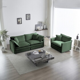 2 Seater Loveseat and Chair Set, 2 Piece Sofa & Chair Set, Loveseat and Accent Chair, 2-Piece Upholstered Chenille Sofa Living Room Couch Furniture (1+2 Seat), Green Chenille W714S00456