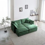 4 - Piece Upholstered Sectional Sofa, 1 - Piece of 2 Seater Sofa and 2- Piece of Ottomans, 2 Seater Loveseat Lounge with Ottomans, Green Chenille W714S00458