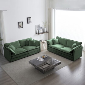 2 - Piece Living Room Set, 2 Pieces Upholstered Loveseat and Couch for Home Office Lounge, Sofa Set of 2, 2-Piece (2+2 Seat) Couch Set for Living Room, Green Chenille W714S00459