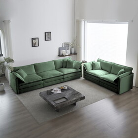 Sofa Set of 2 Chenille Couch, 2+3 Seater Sofa Set Deep Seat Sofa, Modern Sofa Set for Living Room, Green Chenille W714S00460