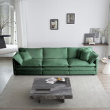 Mid-Century Modern Couch 3-Seater Sofa with 2 Armrest Pillows and 3 Toss Pillows, Couch for Living Room Green Chenille W714S00462