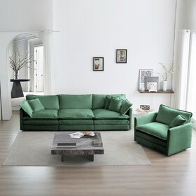 2-Piece Upholstered Sofa, Living Room Sectional Sofa Set Modern Sofa Couches Set, Deep Seat Sofa for Living Room Apartment, 1+3 Seat Green Chenille W714S00463