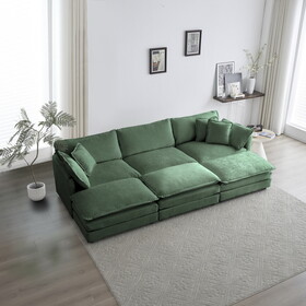 Comfortable Deep Seat Reversible Modular 6 Seater Sectional Super Soft Sofa U Shaped Sectional Couch with 3 Ottomans, 3 Toss Pillows and 2 Arm Pillows W714S00466