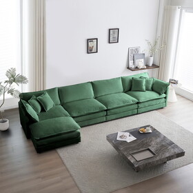 Modular Sectional Sofa for Living Room, U Shaped Couch 5 Seater Convertible Sectional Couch with 1 Ottoman, Green Chenille W714S00468