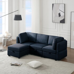 Convertible Sectional Sofa with Chaise, L Shaped Sofa Couch Modular Sectional Sofa with Storage Seats, Adjustable Arms and Backs - Blue