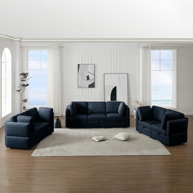 Living Room Furniture 7 Piece Set Including One 3-Seater Sofa and Two 2 Loveseats, Adjustable Arms and Backs Comforty Sofas & Couches with Comfy Seat and Arm Cushions - Blue
