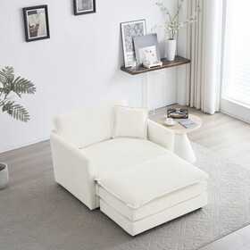 Modern Accent Chair with Ottoman, Living Room Club Chair Chenille Upholstered Armchair, Reading Chair for Bedroom, White W714S00545