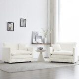 Accent Chair Set of 2, High-end Chenille Upholstered Armchairs, Living Room Side Chairs with Toss Pillow, White W714S00546