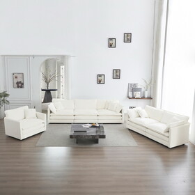 Modern Sofa Couch, 3 Piece Set Extra Deep Seat Sectional Sofa for Living Room, Oversized Sofa, 3 Seat Sofa, Loveseat and Single Sofa, White Chenille W714S00549