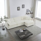 Free Combination Comfy Upholstery Modular Oversized L Shaped Sectional Sofa with Reversible Ottoman, White Chenille W714S00559