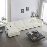 Modular Sectional Sofa for Living Room,U Shaped Couch 5 Seater Convertible Sectional Couch with 1 Ottoman,White Chenille