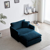 Modern Accent Chair with Ottoman, Living Room Club Chair Chenille Upholstered Armchair, Reading Chair for Bedroom, Blue Chenille