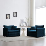 Accent Chair Set of 2, High-end Chenille Upholstered Armchairs, Living Room Side Chairs with Toss Pillow, Blue Chenille W714S00588