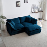 Chenille Two-Seater Sofa with 1 Footrest, 2 Seater L-Shaped Sectional with Ottoman,Loveseat with Ottoman for Small Living Space,Blue Chenille W714S00594