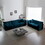 Sofa Set of 2 Chenille Couch, 2+3 Seater Sofa Set Deep Seat Sofa, Modern Sofa Set for Living Room, Blue Chenille W714S00597