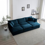 Comfortable Deep Seat Reversible Modular 6 Seater Sectional Super Soft Sofa U Shaped Sectional Couch with 3 Ottomans, 3 Toss Pillows and 2 Arm Pillows, Blue Chenille W714S00604