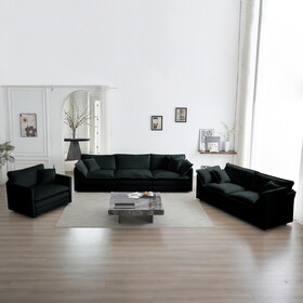 Modern Sofa Couch, 3 Piece Set Extra Deep Seat Sectional Sofa for Living Room, Oversized Sofa, 3 Seat Sofa, Loveseat and Single Sofa, Black Chenille W714S00619