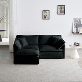 Chenille Two-Seater Sofa with 1 Footrest, 2 Seater L-Shaped Sectional with Ottoman,Loveseat with Ottoman for Small Living Space, Black Chenille W714S00622